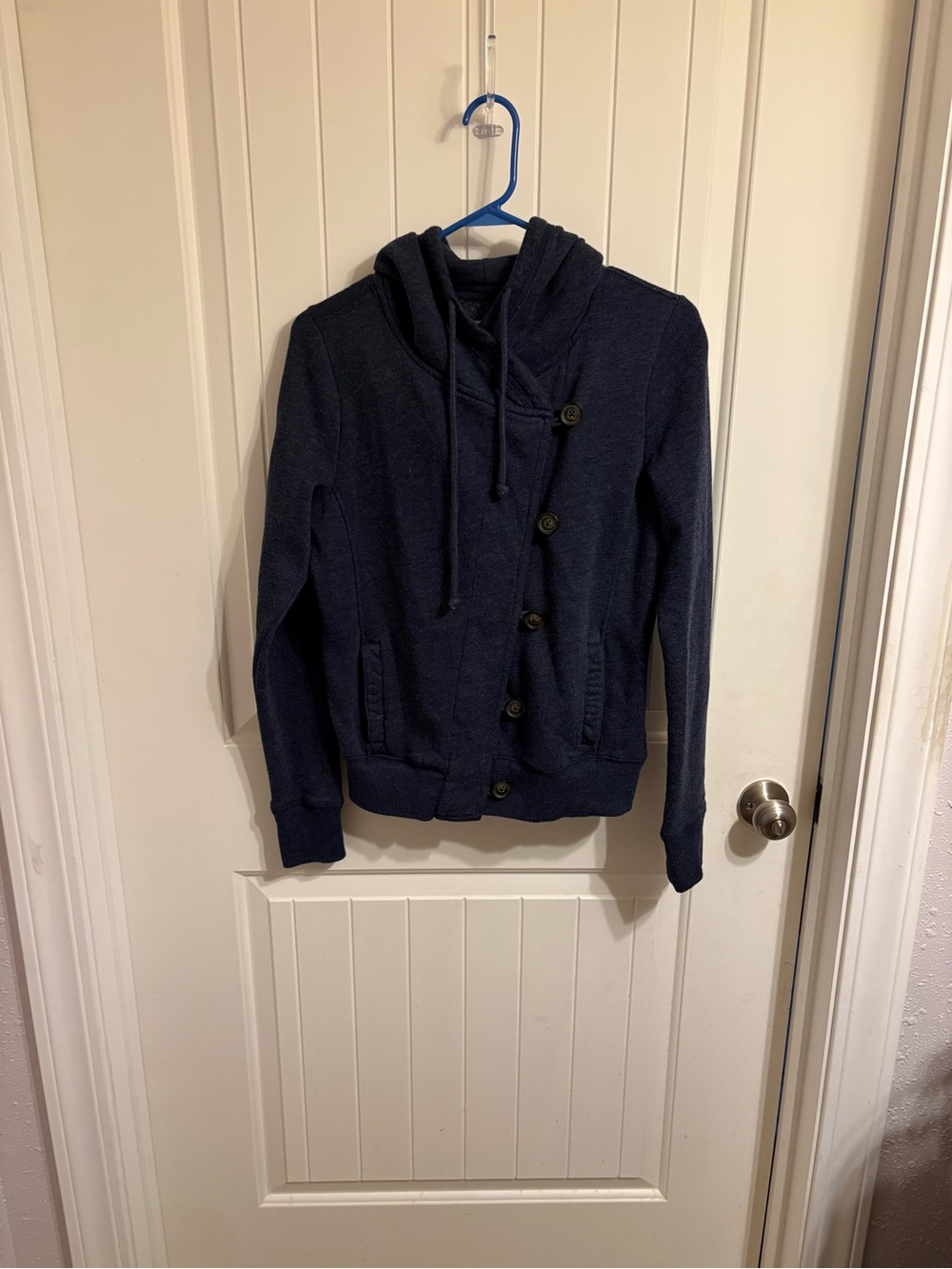 Hollister Navy Blue Asymmetric Button Hoodie Sweatshirt